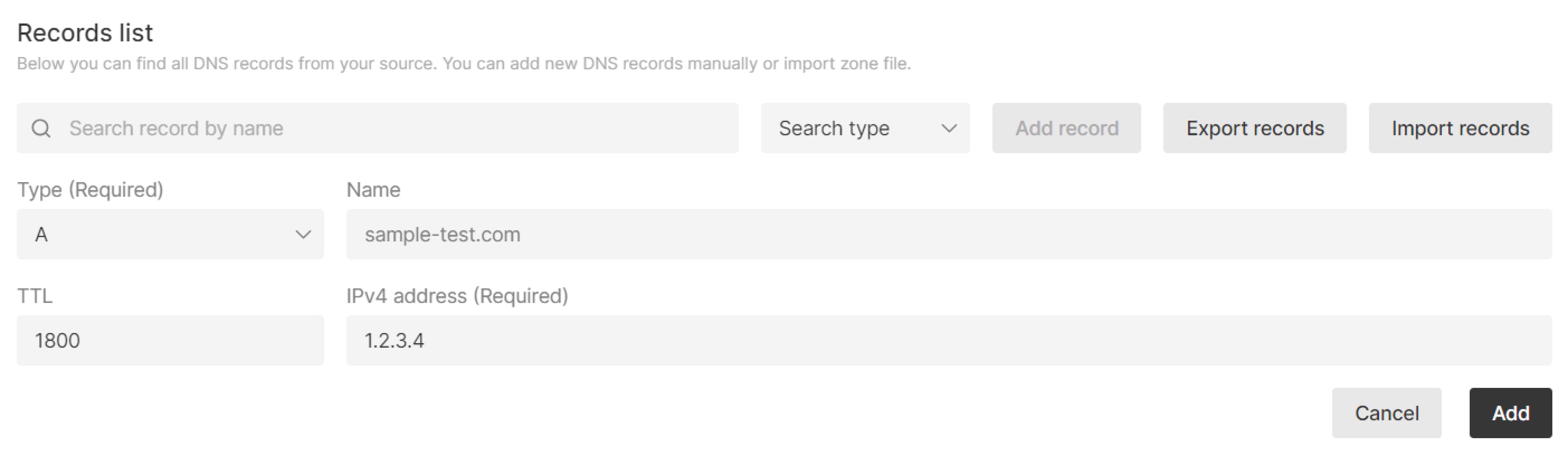 Example of adding an A record